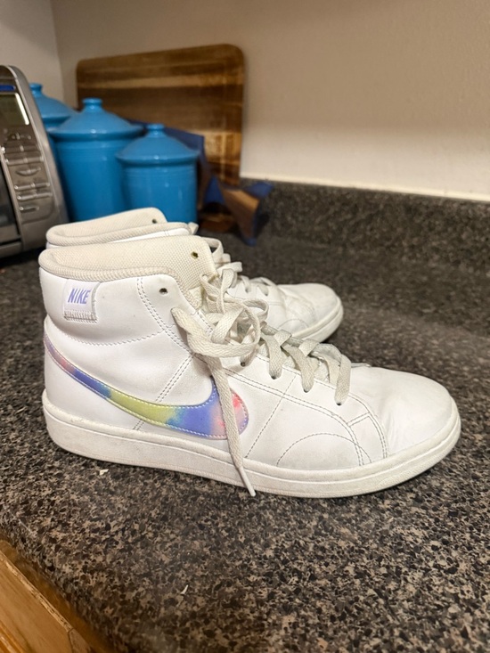 Nike White High-Top Sneakers with Pastel Rainbow Swoosh - Picture 3 of 6